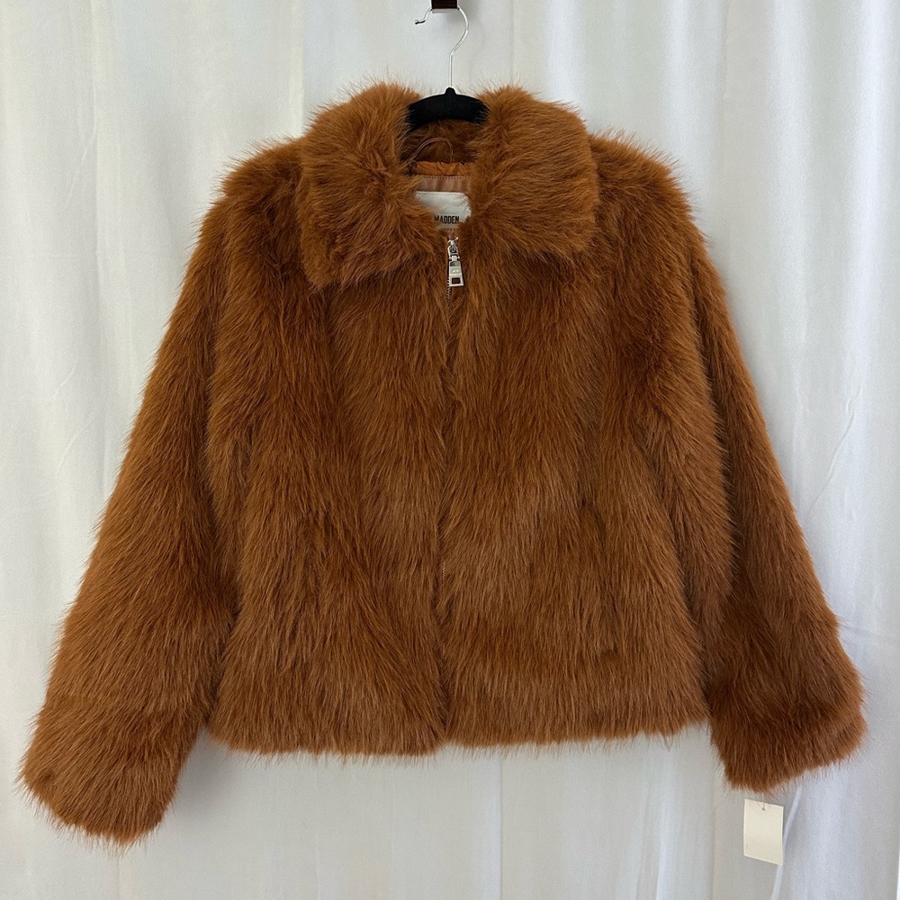 NWT Steve Madden Penny Lane Faux Fur Jacket in Cognac Womens Size Medium